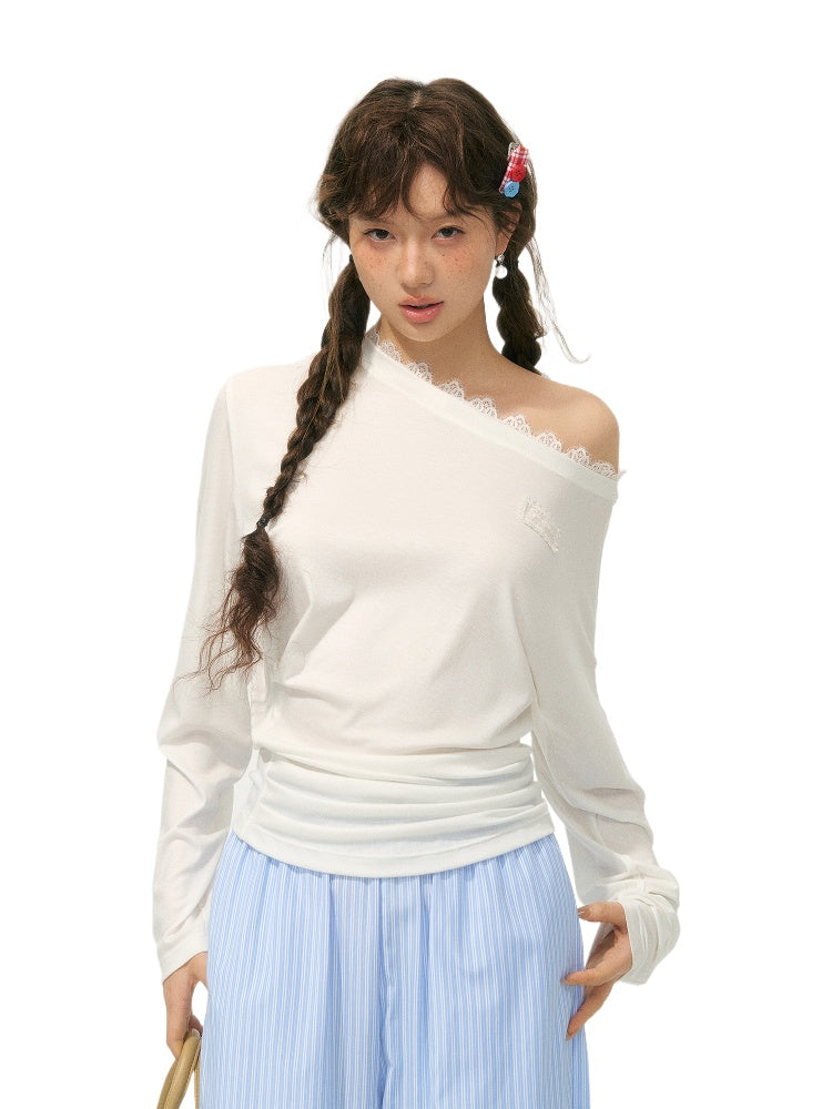 Asymmetric Shoulder Long-Sleeve Top