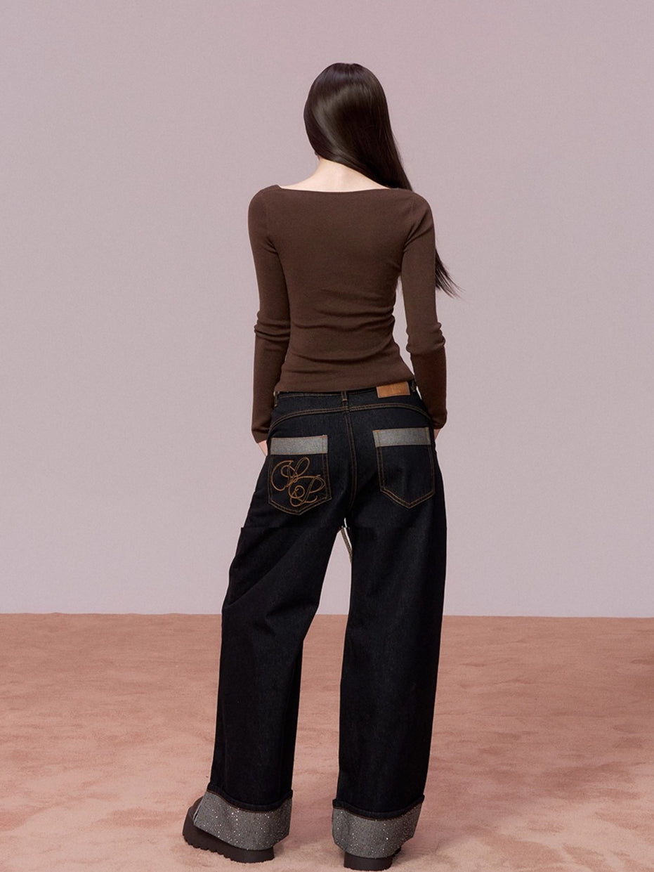 Ruched Lace-Trim Fitted Knit T-Shirt