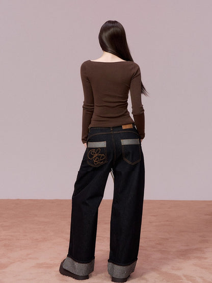 Ruched Lace-Trim Fitted Knit T-Shirt