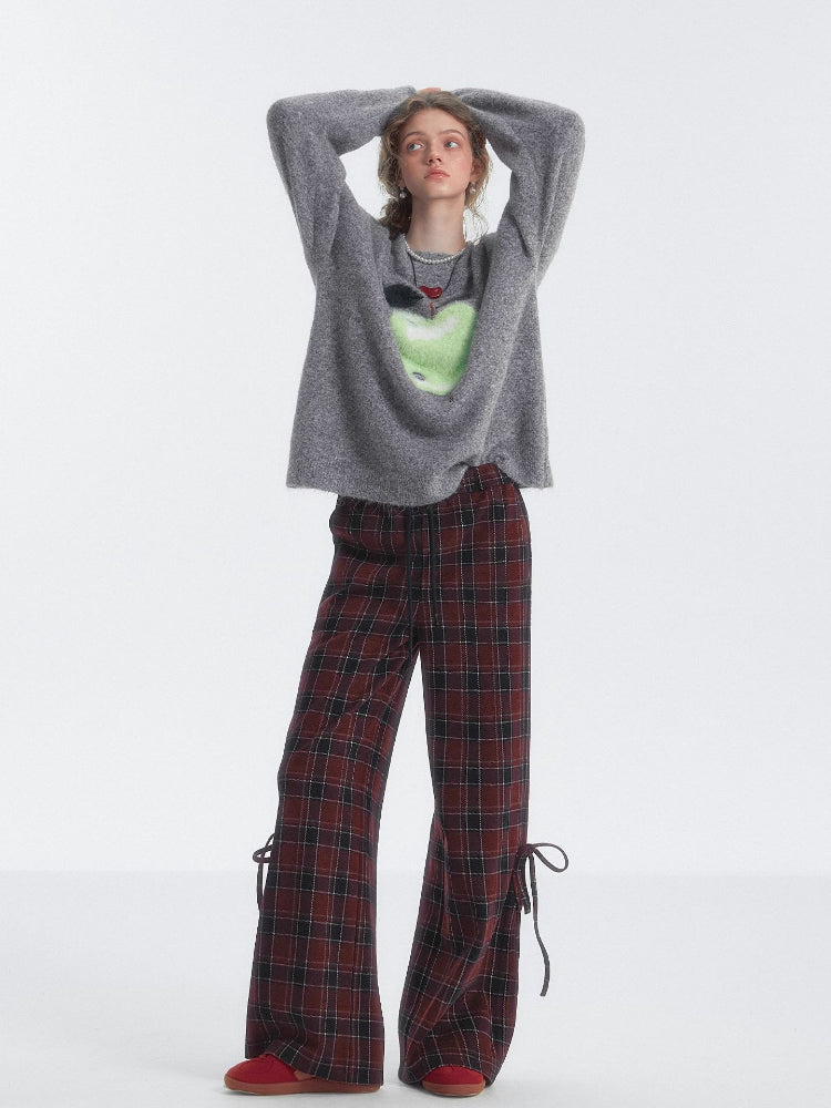 Plaid Drawstring Bowknot Pants