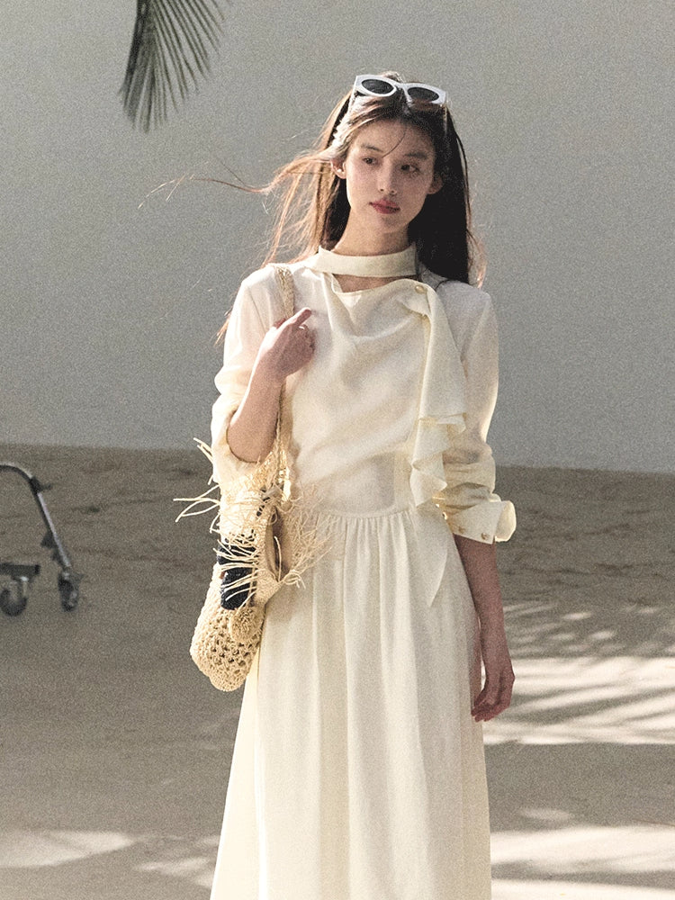 Ribbon Waist-Cinched Maxi Dress