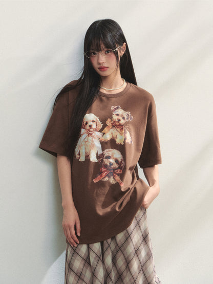 Bowknot Puppy Print Short-Sleeve T-Shirt - CHINASQUAD