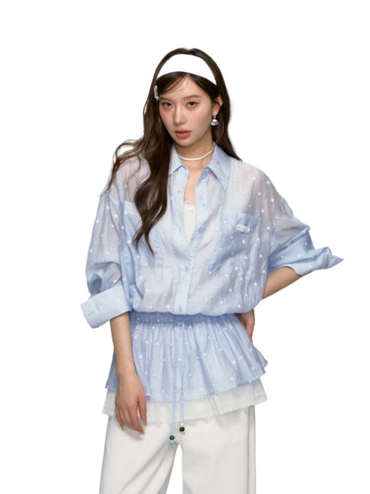 Lapel Plaid Lace-Trimmed Sunscreen Shirt