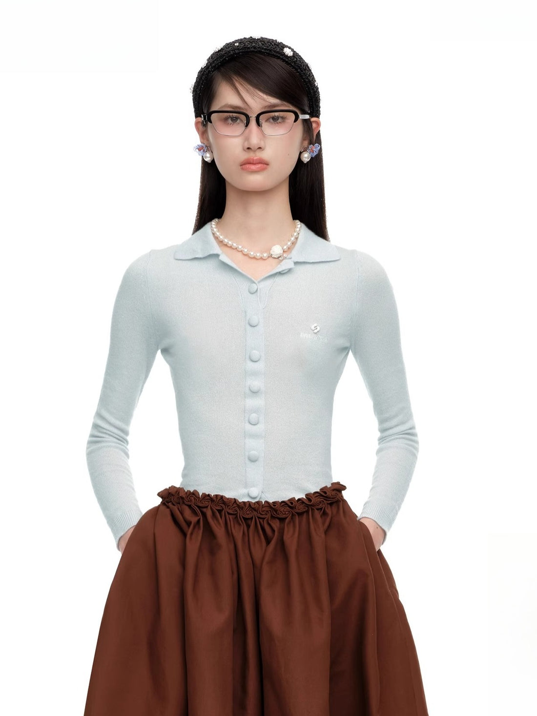 Collared Wool-Blend Fitted Knit Cardigan