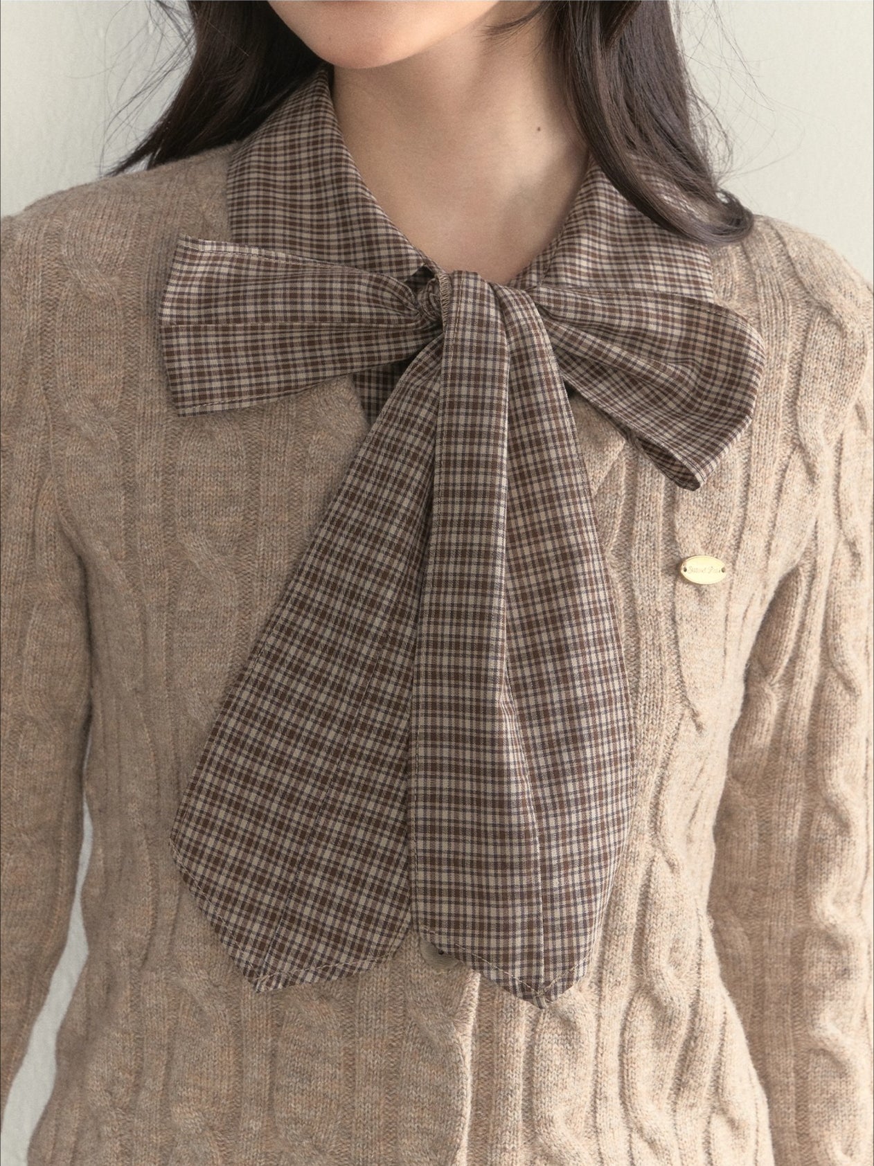 Retro Bow-Tie Preppy Layered Cable Knit Cardigan