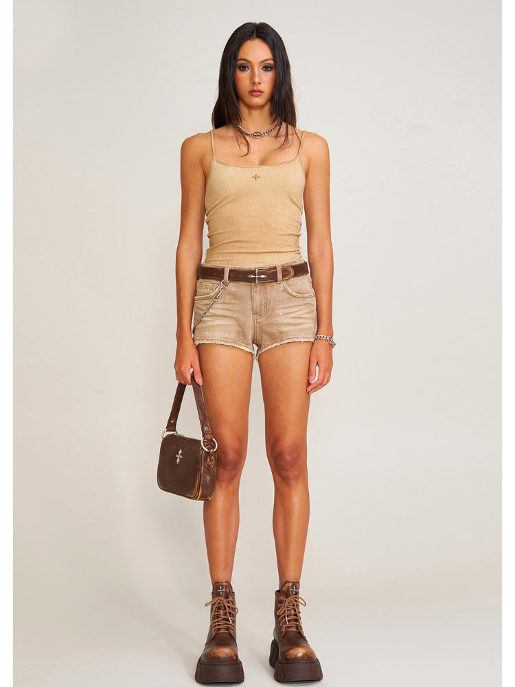 Vintage Storm Fade Dye Long Camisole Wild Horse Brown