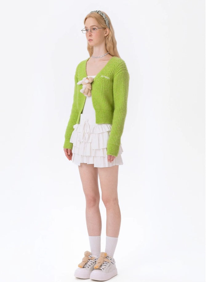 Cuddle-Doll Fitted Knit V-Neck Cardigan