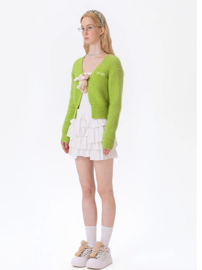 Cuddle-Doll Fitted Knit V-Neck Cardigan