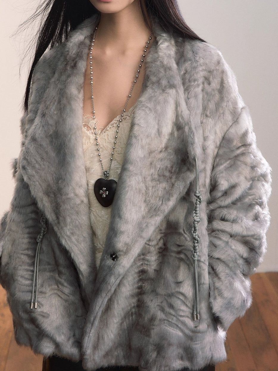 Textured Faux Fur Oversized Lapel Jacket
