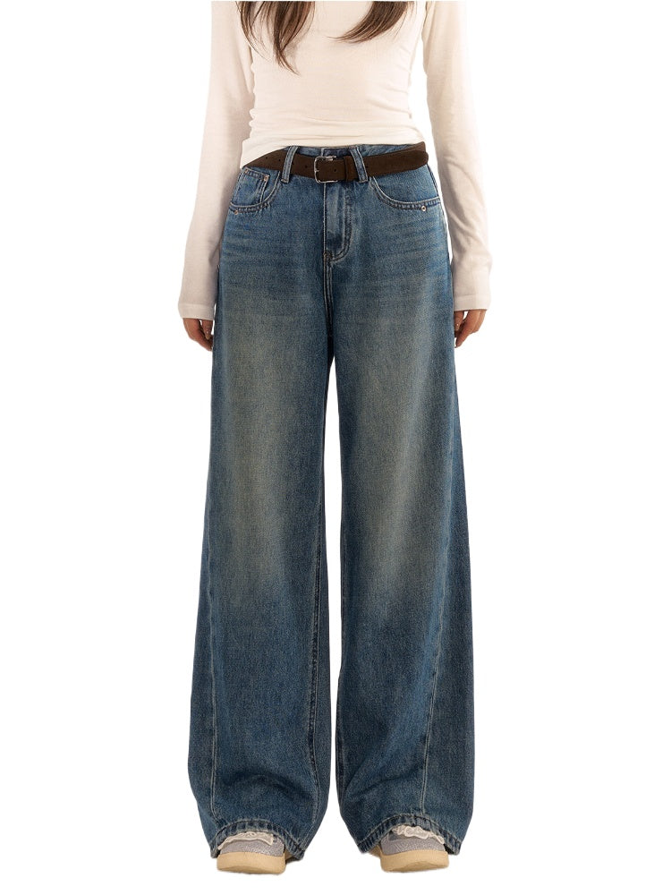 Washed High-Waist Slim Wide-Leg Jeans