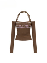 Lace Halter Two-way One-shoulder Sweater - CHINASQUAD