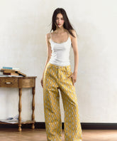 Yellow Embroidered Wide-Leg Pants - CHINASQUAD