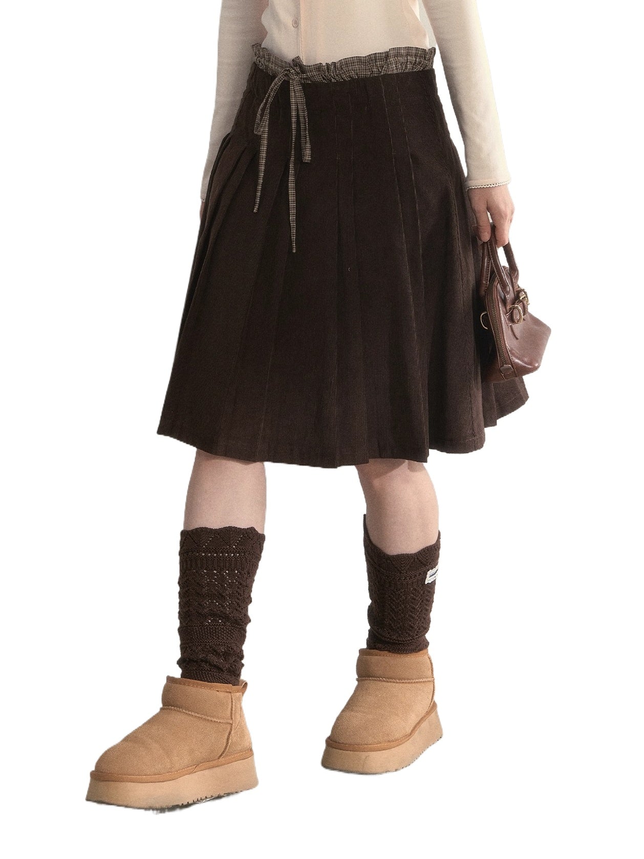 Charm Hazelnut Corduroy Pleated Skirt