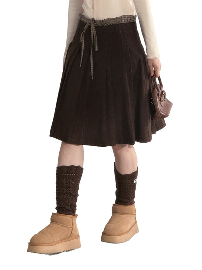 Charm Hazelnut Corduroy Pleated Skirt