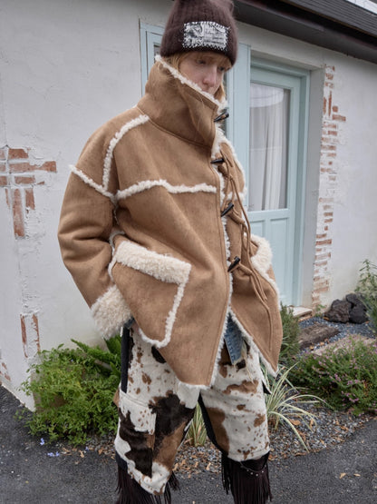 Toggle Collar Reversible Shearling Jacket