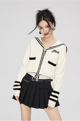 Black & Off-white Patchwork Lapel Sweater - CHINASQUAD