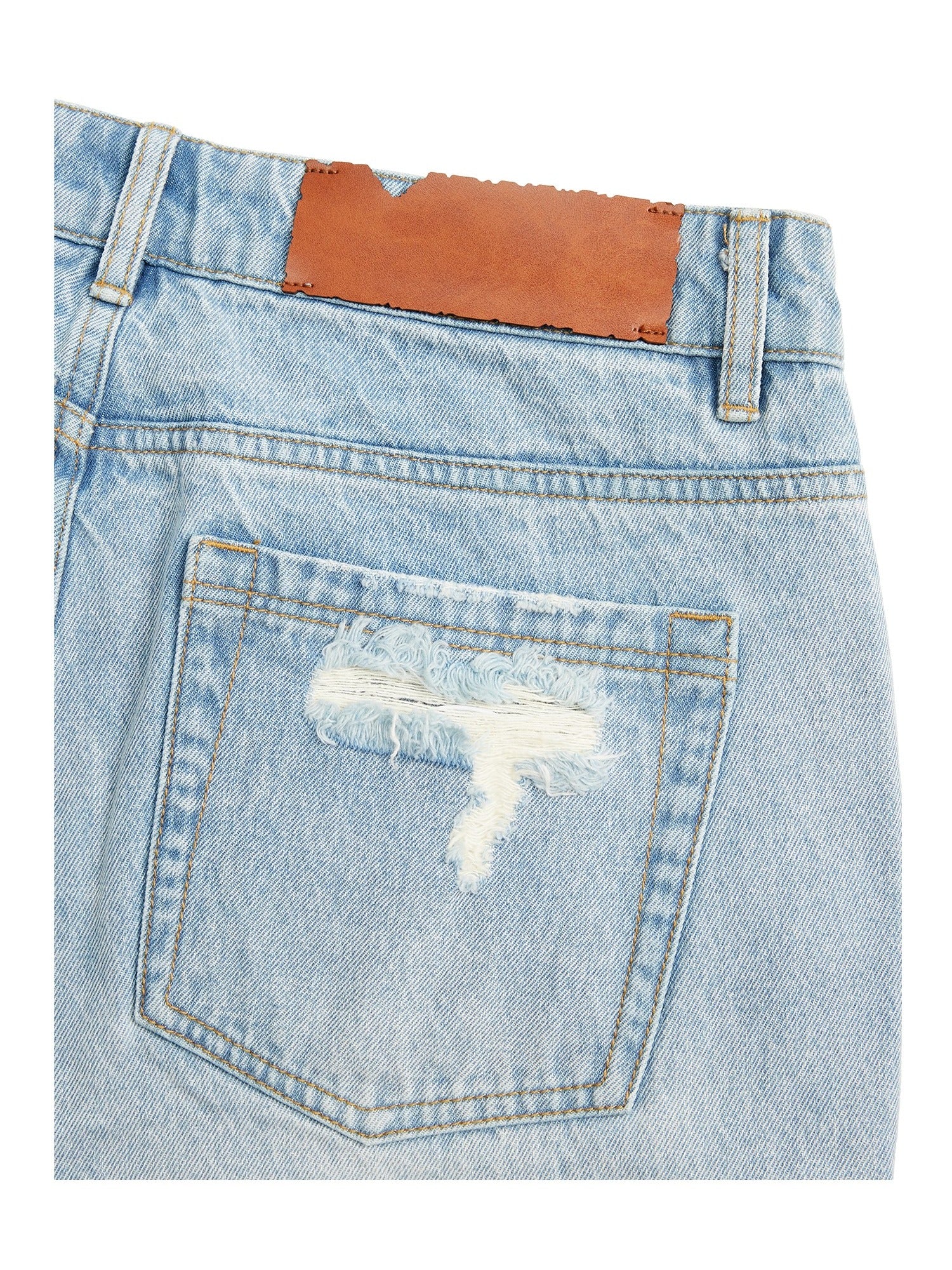 Asymmetric Patchwork Distressed Straight-Leg Jeans