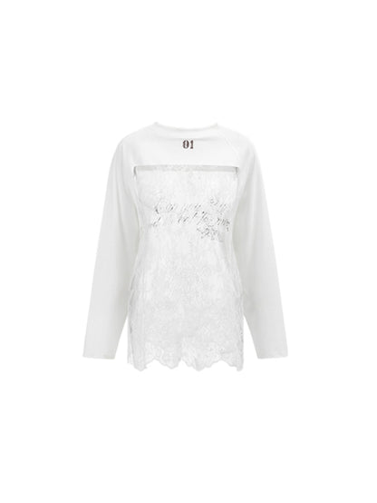 White Lace Raglan Sleeve T-shirt