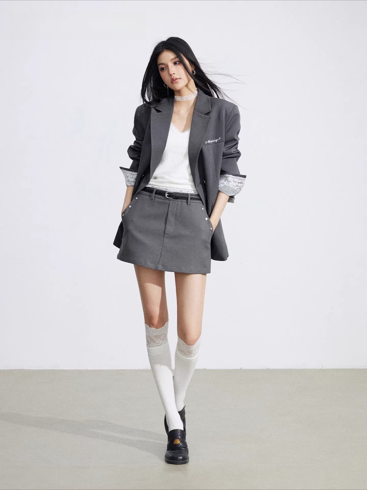 Lace Panel Oversized Blazer