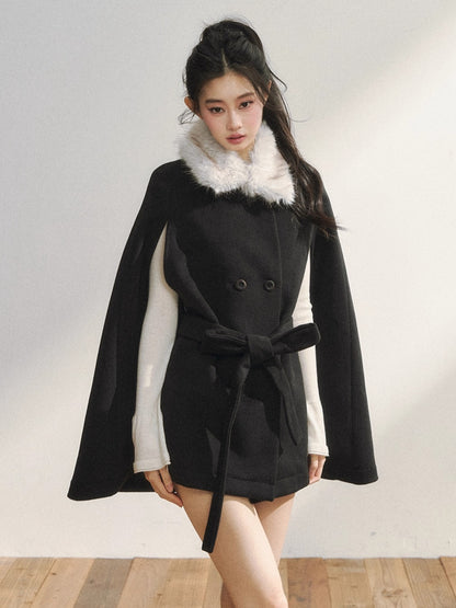 Elegant Two-Tone Wool Cape