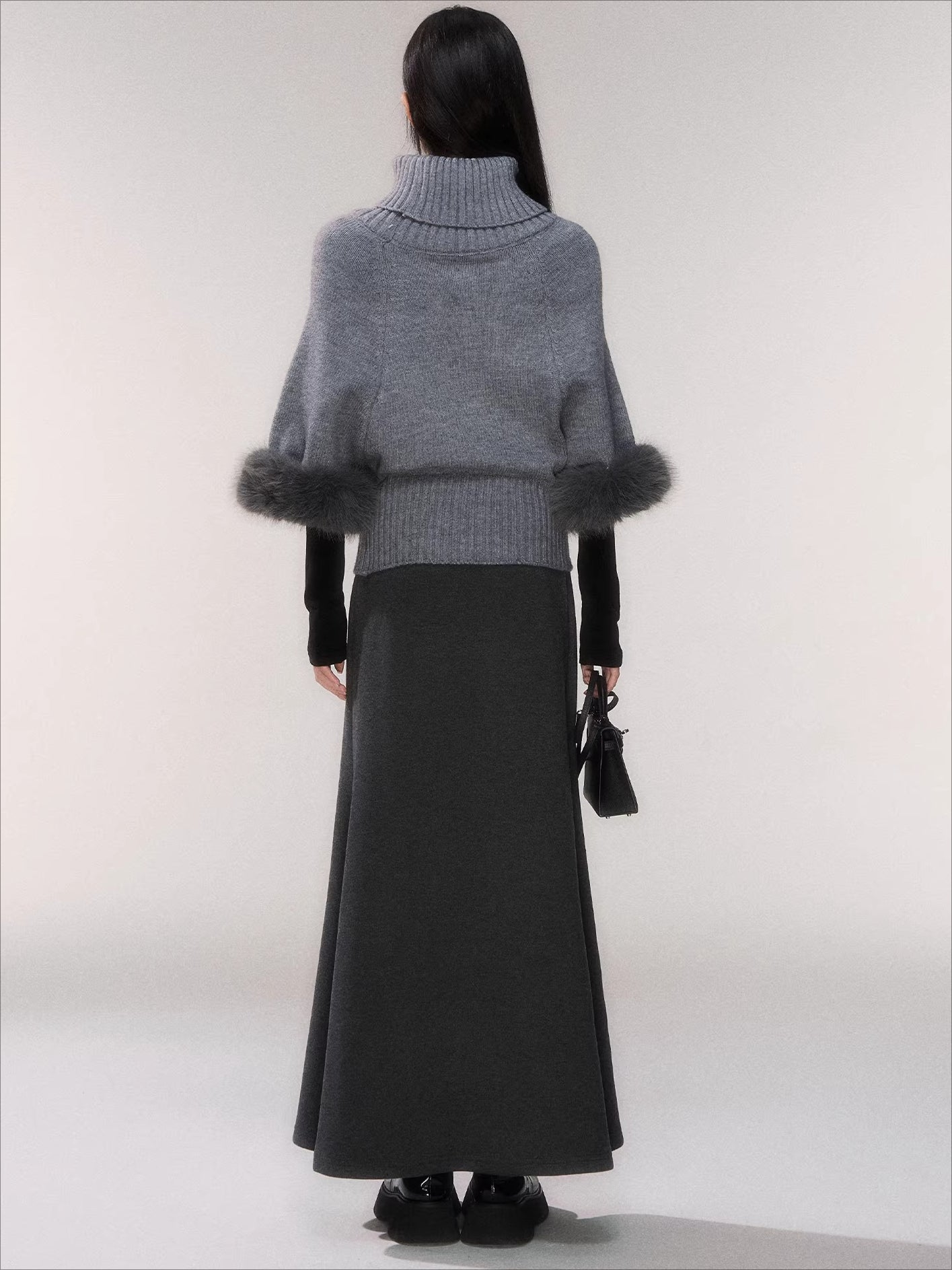 Cable-Knit Turtleneck Cape Sweater
