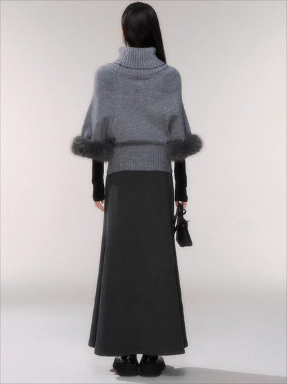 Cable-Knit Turtleneck Cape Sweater