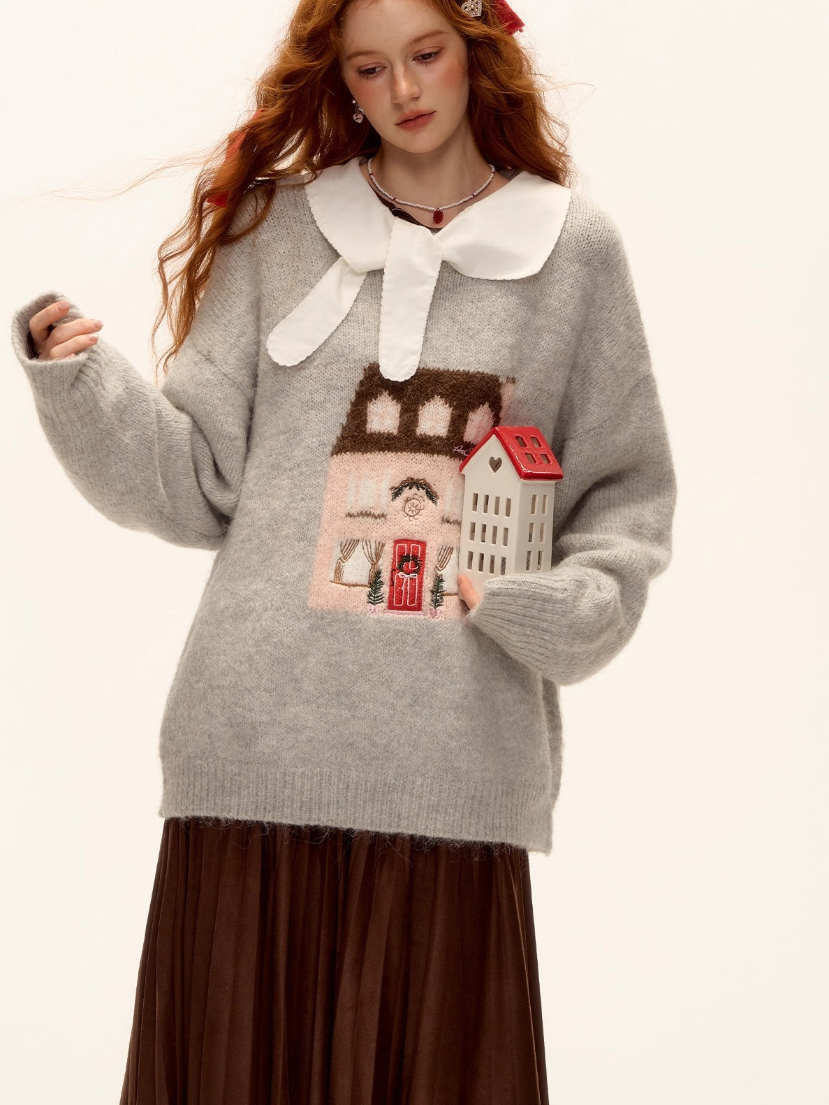Wool Blend Embroidered Jacquard Knit Sweater