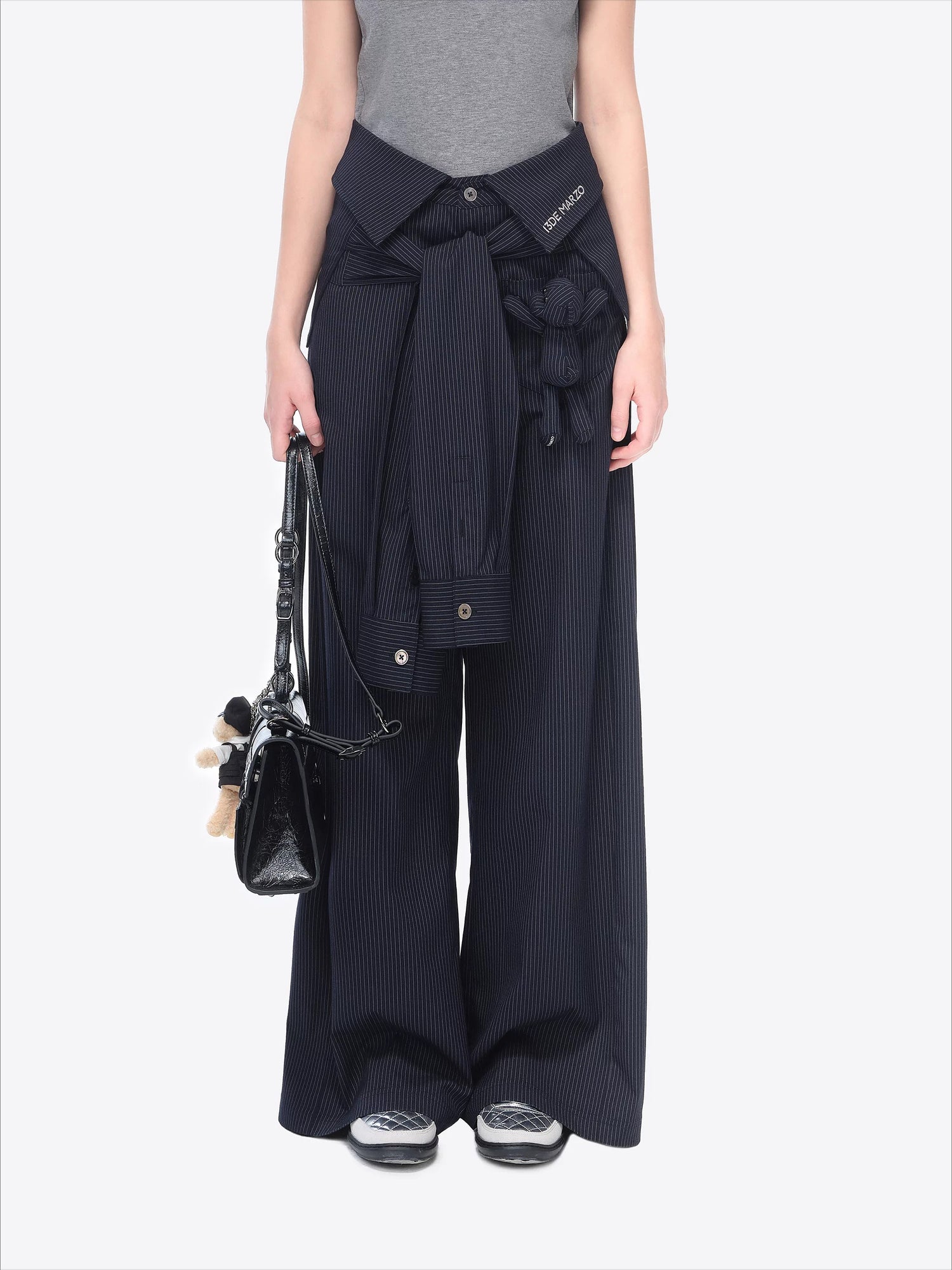 Striped Structured Wide-Leg Trousers