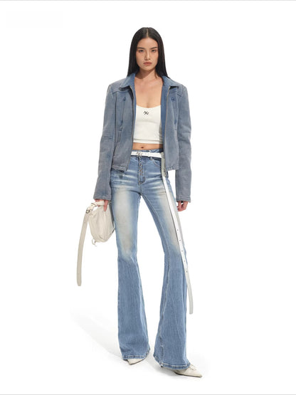 Classic Moto Collar Washed Cotton Knit Jacket