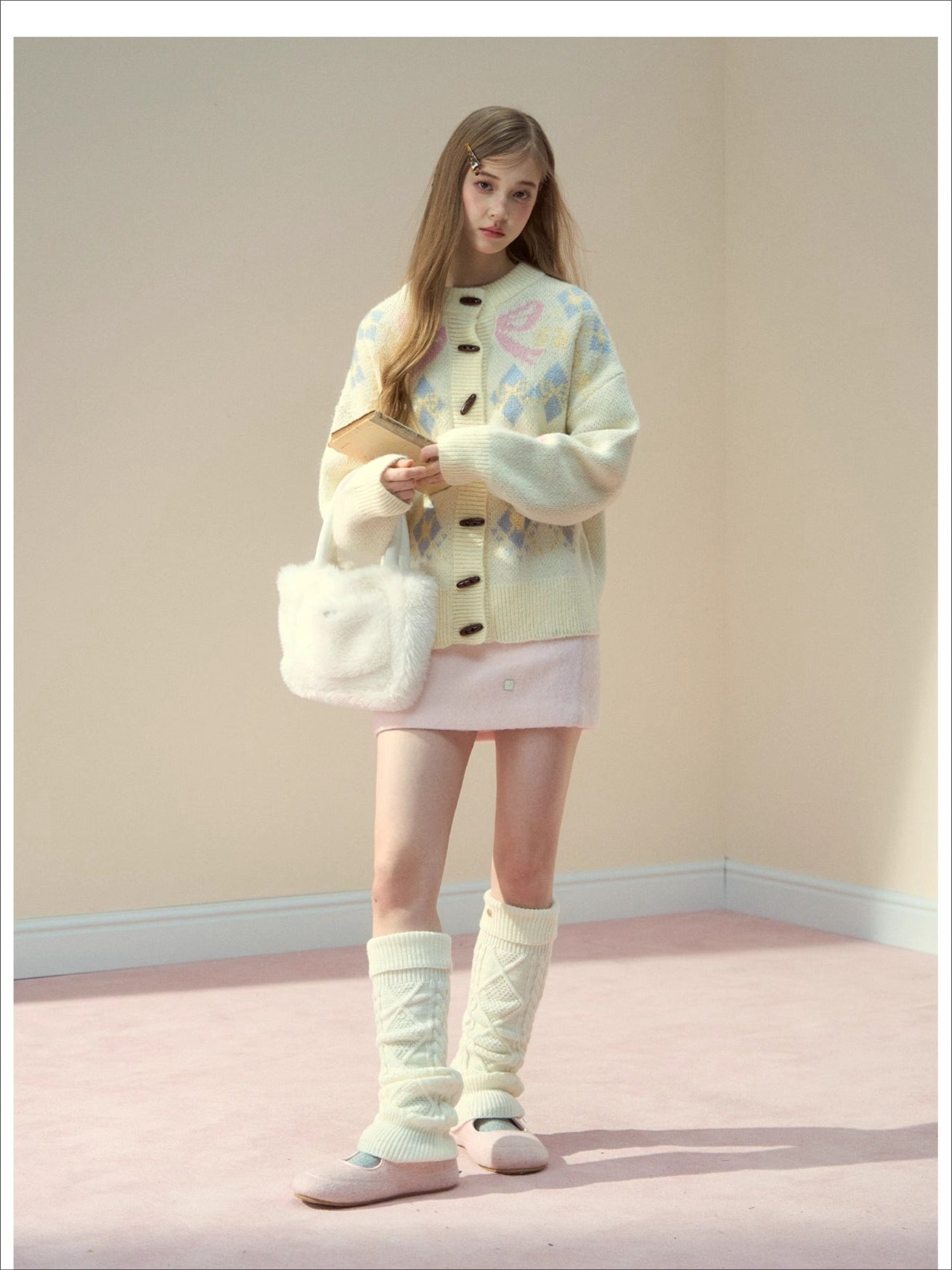 Bow-Knot Fair Isle Toggle Knit Cardigan