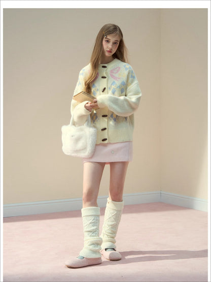 Bow-Knot Fair Isle Toggle Knit Cardigan