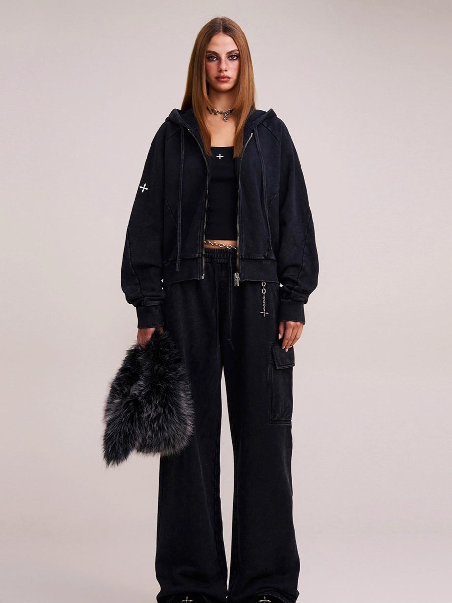 Wild Vintage Zip-up Cropped Hoodie