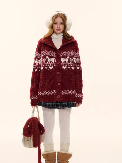 Red Loose Knit Sweater Cardigan