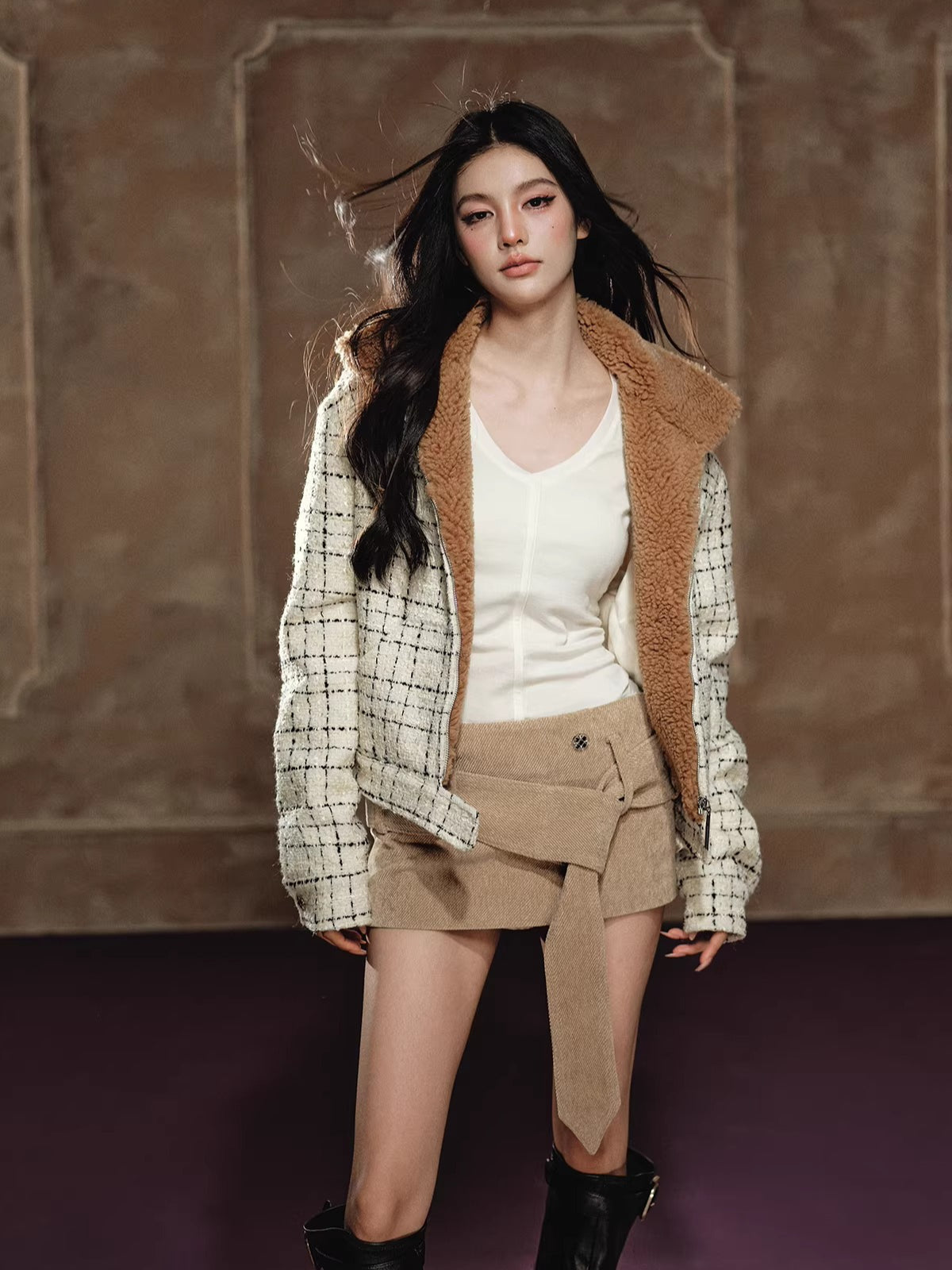 Corduroy Low-Rise Wide Belt Mini Skirt