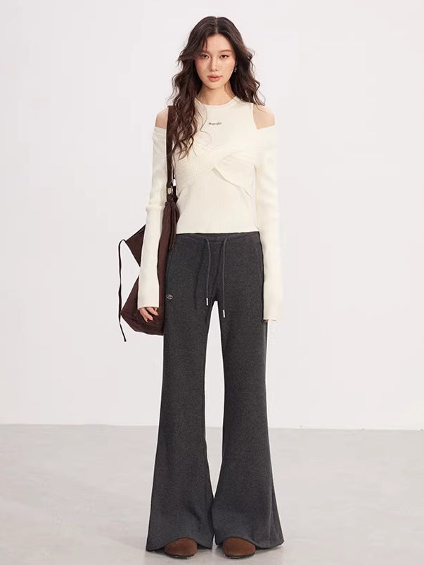 Bow Cable-Knit Vest Long-Sleeve Two-Piece Set