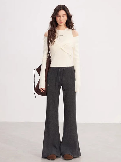 Bow Cable-Knit Vest Long-Sleeve Two-Piece Set