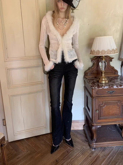 High-Waist Belted Slight-Flare Jeans