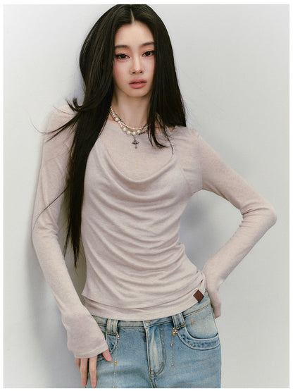 Fake Two-Piece Knit Long-Sleeve Blouse - CHINASQUAD