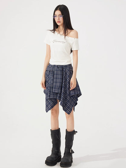 Plaid Tie Up Irregular Shirt Skirt - CHINASQUAD
