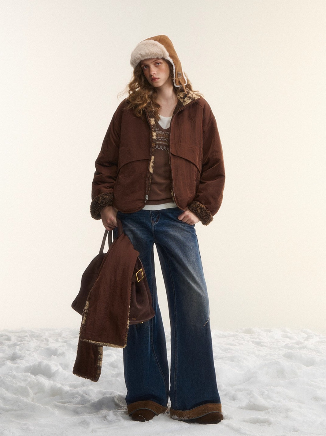 Fleece Stand-Collar Jacket with Scarf