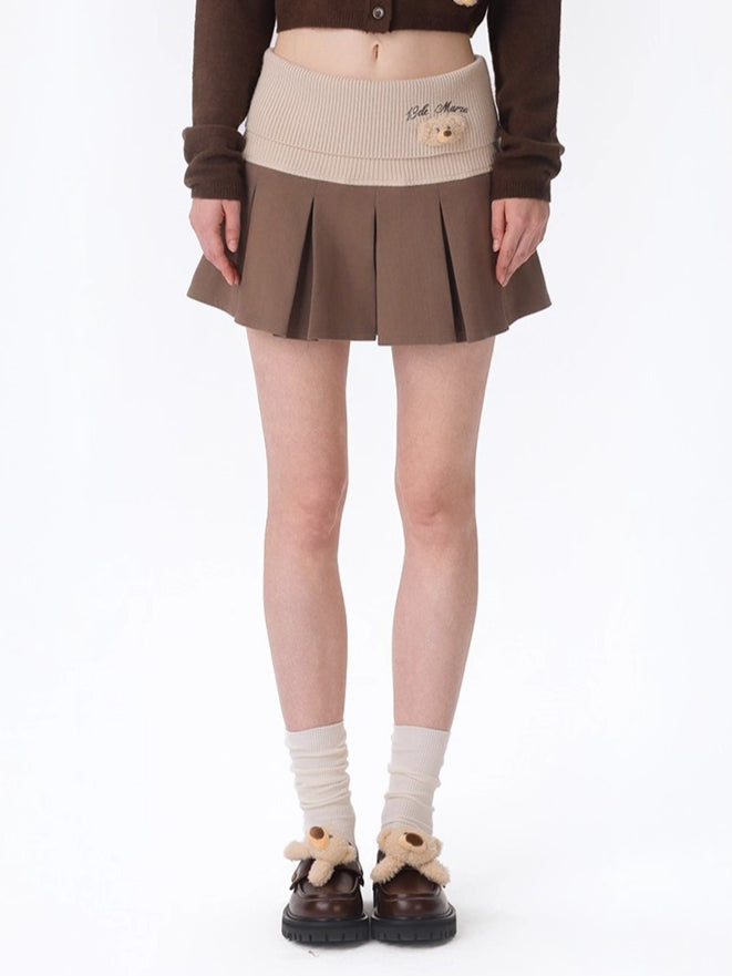 Knit Foldover Pleated Mini Skirt