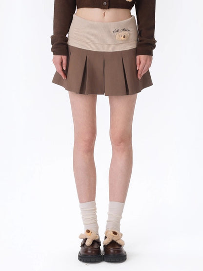 Knit Foldover Pleated Mini Skirt