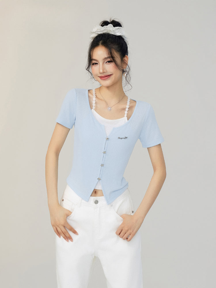Faux Two-Piece Tencel Blouse