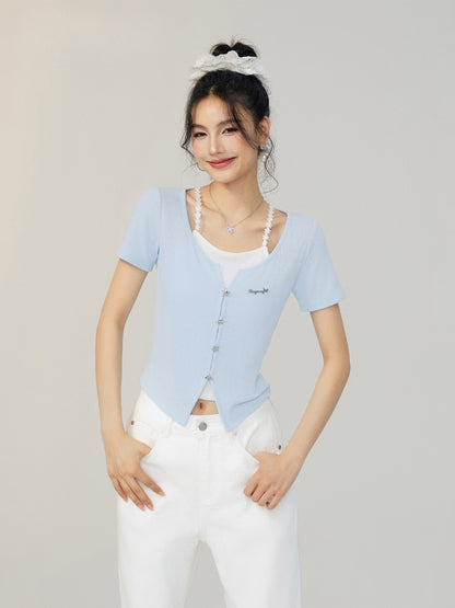 Faux Two-Piece Tencel Blouse