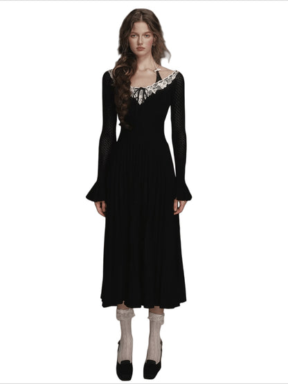 Floral Symphony Faux-Layer Knit Dress