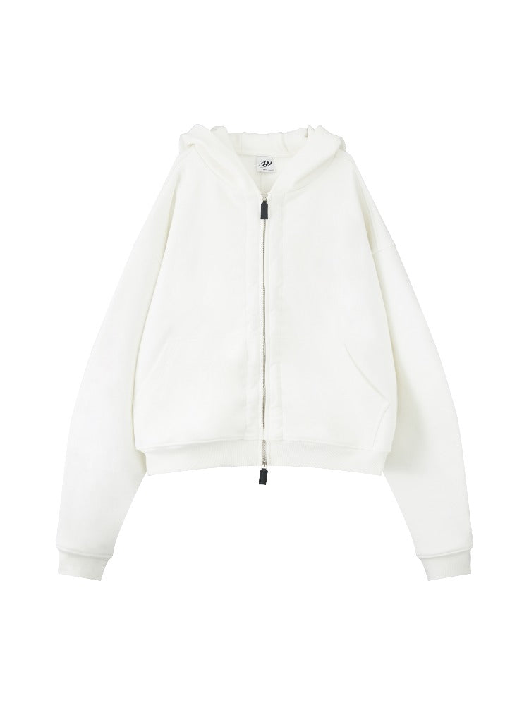 White Hooded Zip-Up Sweatshirt