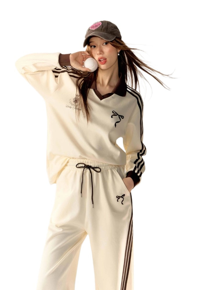 Bow Embroidered Sweatshirt &amp; Sweatpants Set