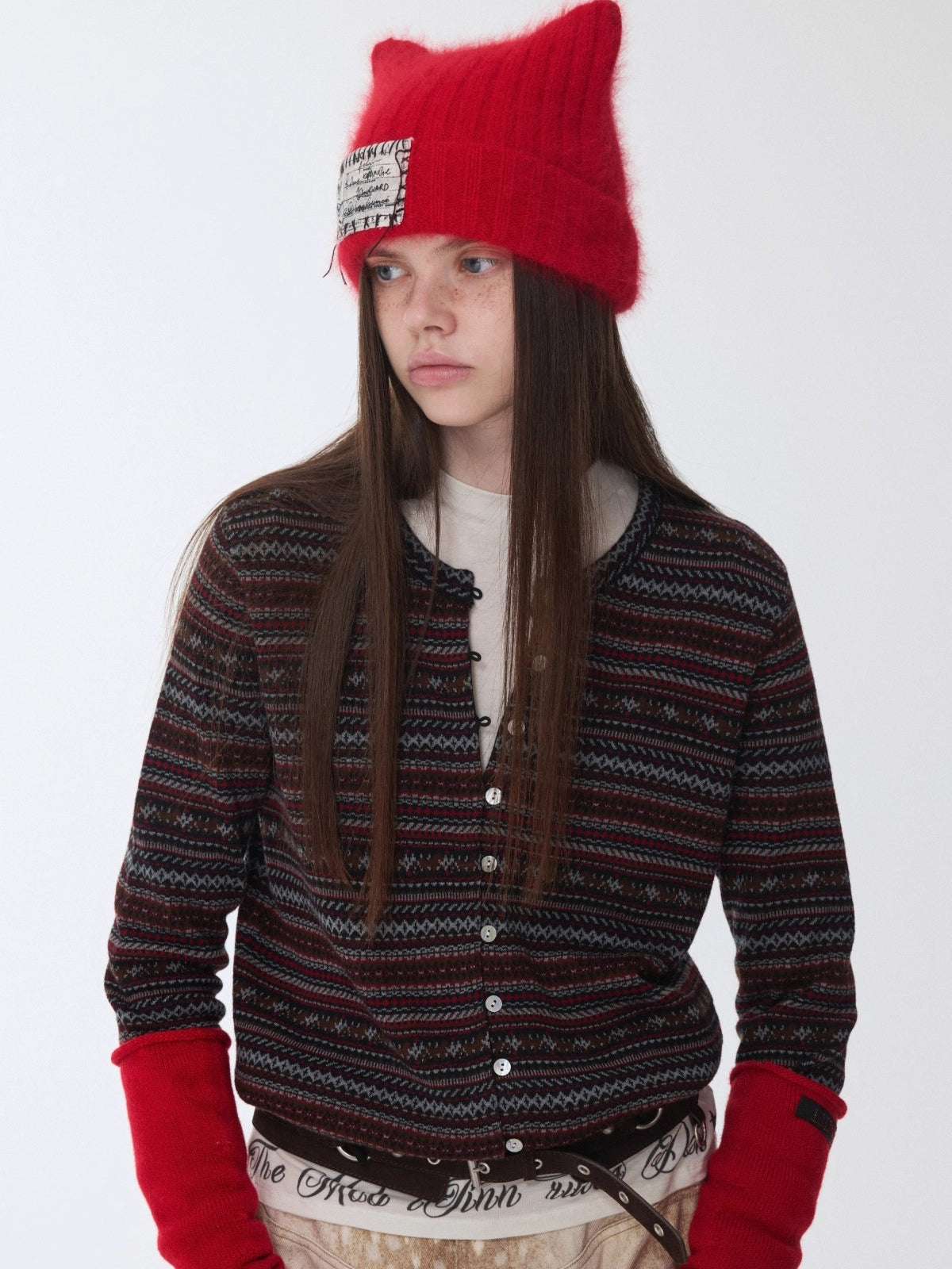 Fair Isle Pony Jacquard Drawstring Knit Cardigan