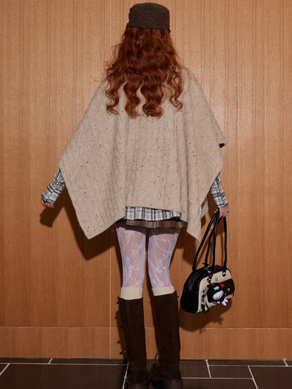 Oatmeal Wool Jacquard Cape Sweater