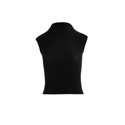 Silk Lyocell High-Neck Sleeveless Fitted T-Shirt